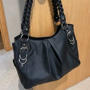 Apt 9 Faux Leather Black Large Purse w/Thick Braided Handles